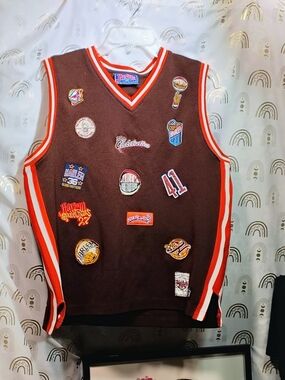 FUBU Brown & Red Harlem Globetrotters Patchwork Basketball Jersey Tank